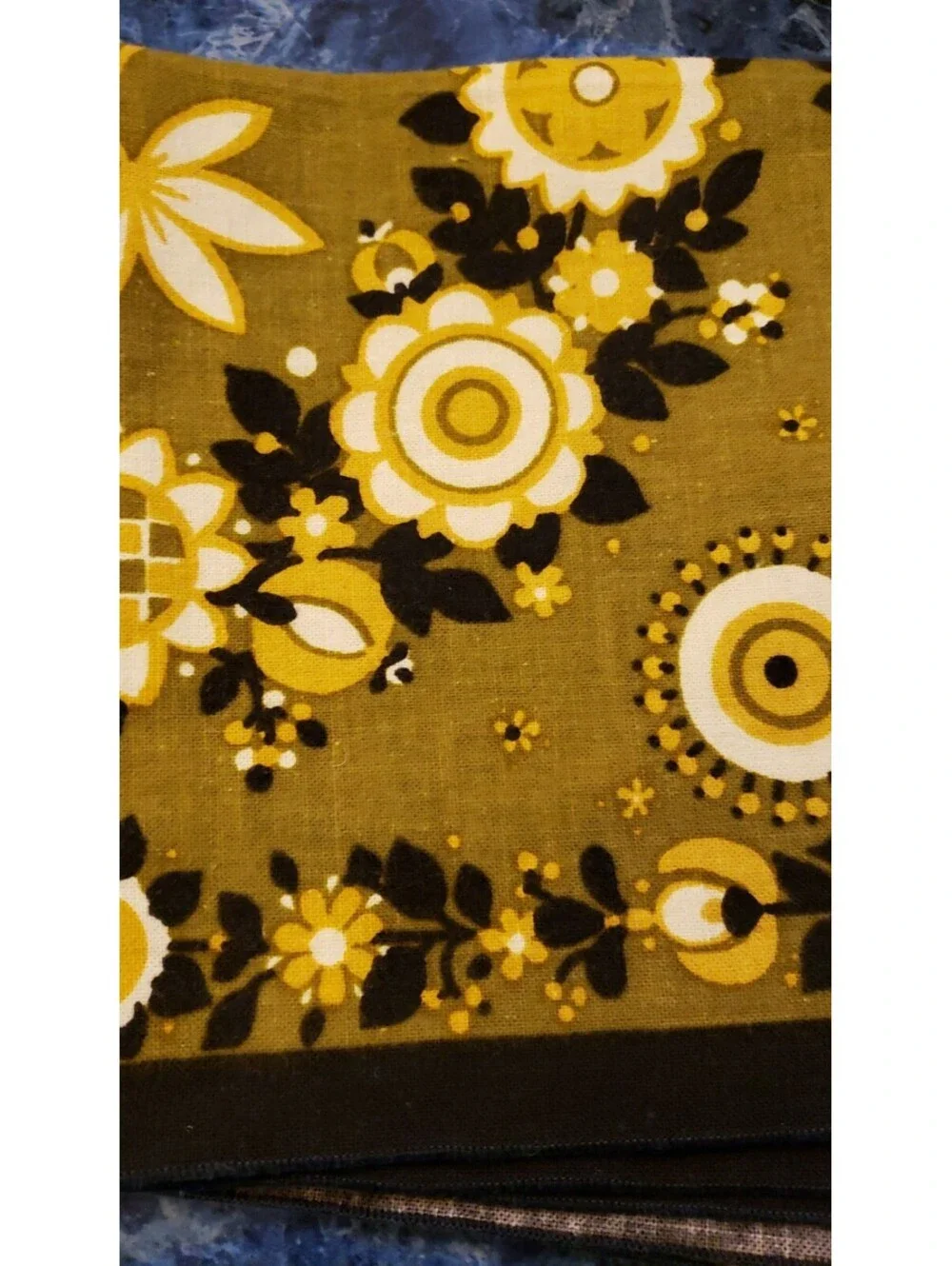 Set of 4 Boho Linen Napkins Black with Olive Green Bird Flowers 16x16